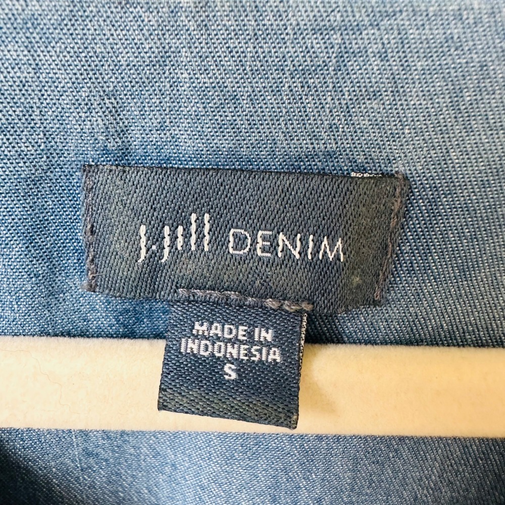 J Jill Denim Tencel Embroidered Boho Chambray Shift Dress Small Blue Tassel - Picture 4 of 7